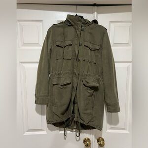 LUCKY BRAND Women's Olive Green Detachable Hoodie Military Utility Jacket Medium
